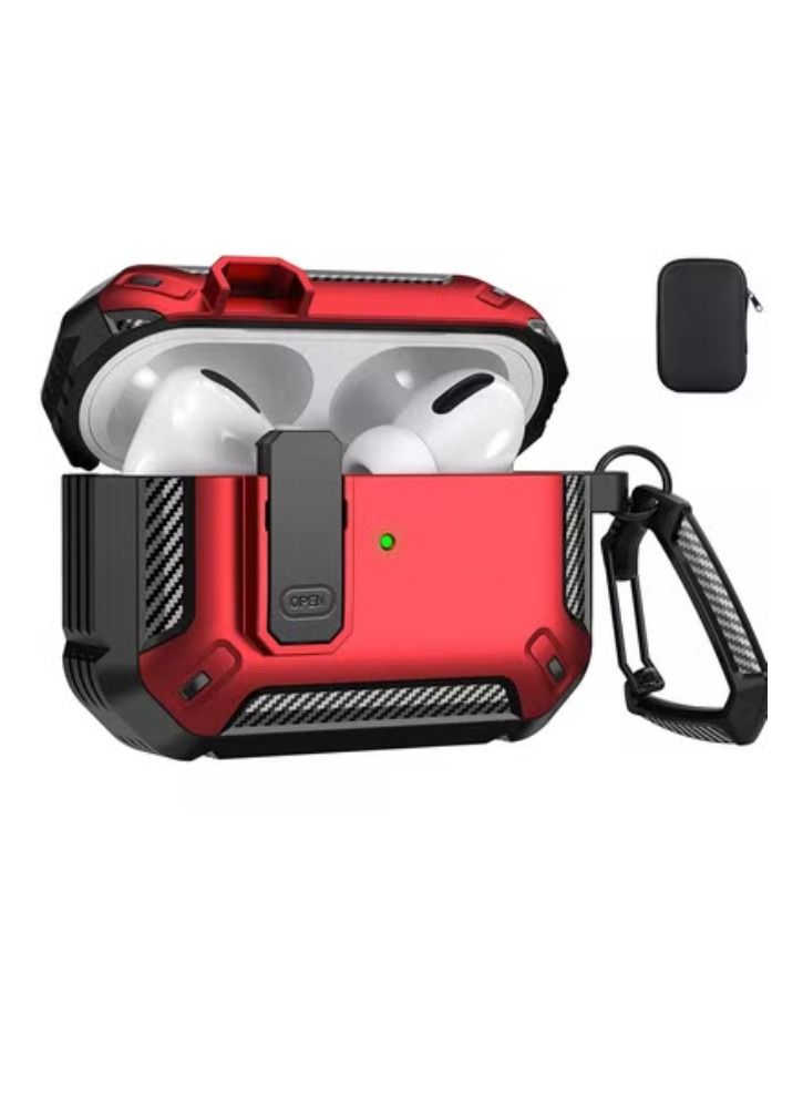 ACLIX AirPods Pro 2nd Generation Case Cover 2022, AirPods Pro 2 Protective Case with Lock Gen 2 Military Hard Rugged Shockproof Cover with Keychain Airpods Pro 2, Red - Image 1