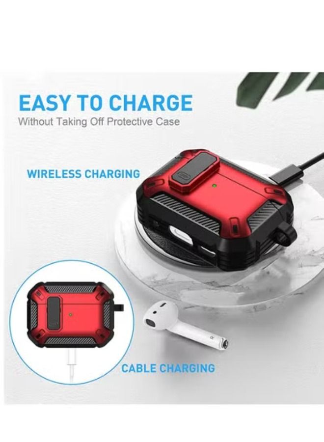 ACLIX AirPods Pro 2nd Generation Case Cover 2022, AirPods Pro 2 Protective Case with Lock Gen 2 Military Hard Rugged Shockproof Cover with Keychain Airpods Pro 2, Red - Image 3