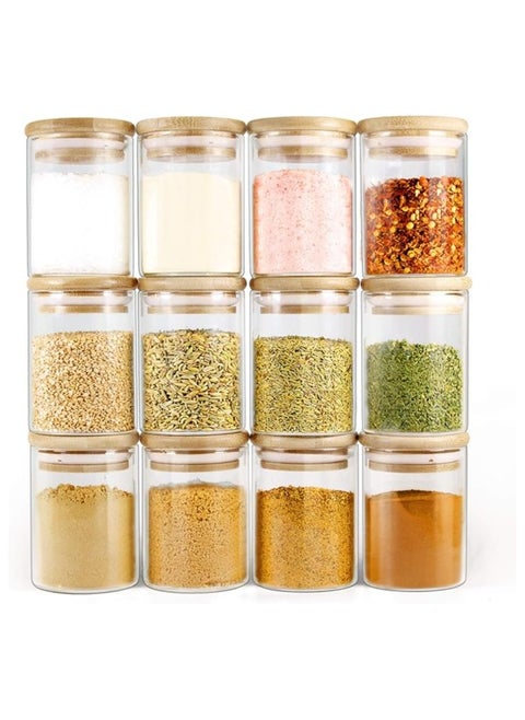 Set of 12 Glass Jars with Wooden Lid Clear/Brown 12 x 200ml