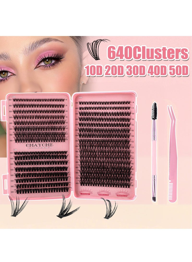 CMAYOME Thick false eyelashes 30D+40D+50D single cluster hair 8-18mm, 640 clusters large capacity eyelash book, curled thick mixed false eyelashes, including tweezers and brush - Image 2