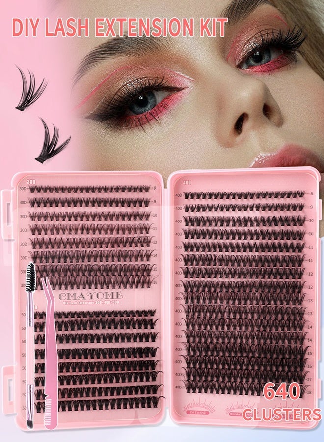 CMAYOME Thick false eyelashes 30D+40D+50D single cluster hair 8-18mm, 640 clusters large capacity eyelash book, curled thick mixed false eyelashes, including tweezers and brush - Image 1