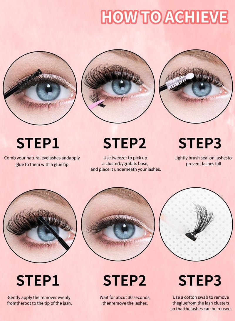 CMAYOME Thick false eyelashes 30D+40D+50D single cluster hair 8-18mm, 640 clusters large capacity eyelash book, curled thick mixed false eyelashes, including tweezers and brush - Image 5