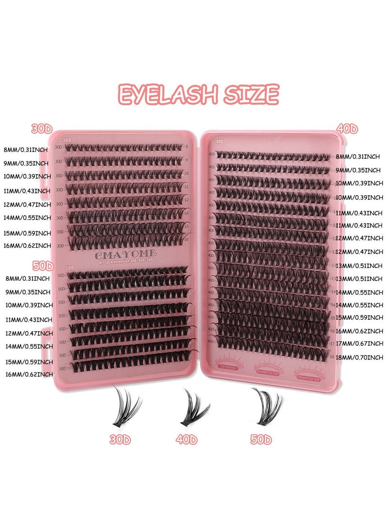 CMAYOME Thick false eyelashes 30D+40D+50D single cluster hair 8-18mm, 640 clusters large capacity eyelash book, curled thick mixed false eyelashes, including tweezers and brush - Image 4