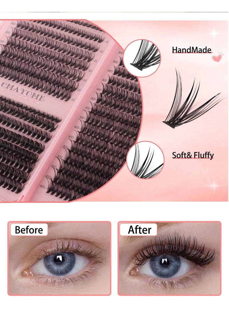 CMAYOME Thick false eyelashes 30D+40D+50D single cluster hair 8-18mm, 640 clusters large capacity eyelash book, curled thick mixed false eyelashes, including tweezers and brush - Image 3