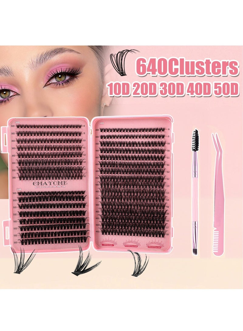 CMAYOME Thick false eyelashes 30D+40D+50D single cluster hair 8-18mm, 640 clusters large capacity eyelash book, curled thick mixed false eyelashes, including tweezers and brush - Image 3