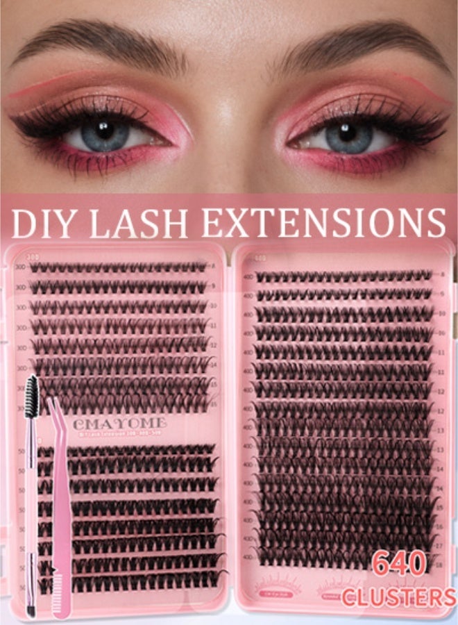 CMAYOME Thick false eyelashes 30D+40D+50D single cluster hair 8-18mm, 640 clusters large capacity eyelash book, curled thick mixed false eyelashes, including tweezers and brush - Image 1
