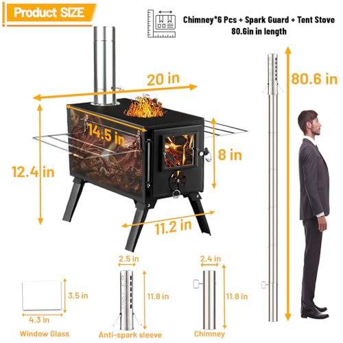 AVOFOREST Hot Tent Stove,AVOFOREST Wood Burning Stove,Small Wood Stove with 7 Stainless Chimney Pipes for Outdoor Heating & Cooking, Ice Fishing, Hunting - Image 2