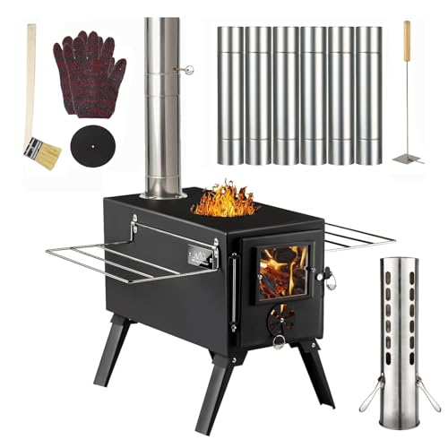 AVOFOREST Hot Tent Stove,AVOFOREST Wood Burning Stove,Small Wood Stove with 7 Stainless Chimney Pipes for Outdoor Heating & Cooking, Ice Fishing, Hunting - Image 1
