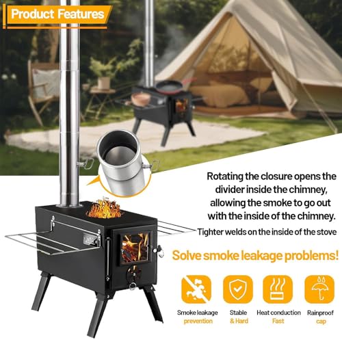AVOFOREST Hot Tent Stove,AVOFOREST Wood Burning Stove,Small Wood Stove with 7 Stainless Chimney Pipes for Outdoor Heating & Cooking, Ice Fishing, Hunting - Image 4