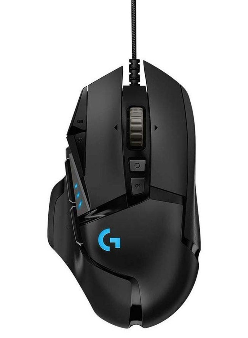 لوجيتيك ماوس ألعاب سلكي عالي الأداء من لوجيتك G502 HERO، مستشعر HERO 25K، 25600 نقطة في البوصة، RGB، أوزان قابلة للتعديل، 11 زرًا قابلاً للبرمجة، ذاكرة داخلية، جهاز كمبيوتر / ماك - أسود - Image 1