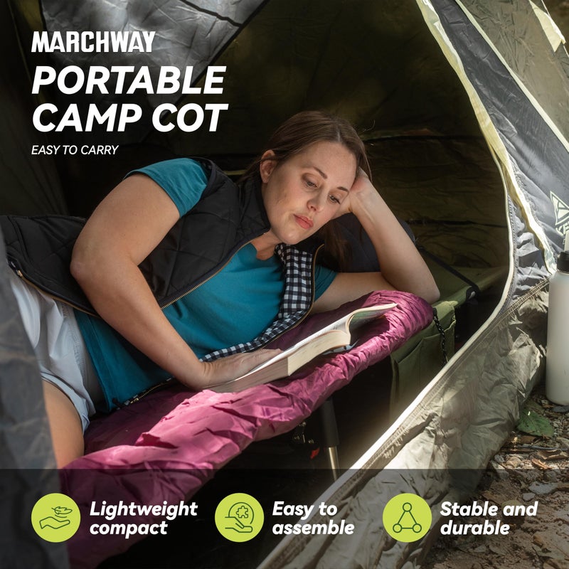MARCHWAY Lightweight Folding Tent Camping Cot Bed with Lever Lock, Easy Setup Portable Compact for Outdoor Travel, Hunting, Hiking, Motorcycling, Support 330Lbs (Army Green) - Image 2