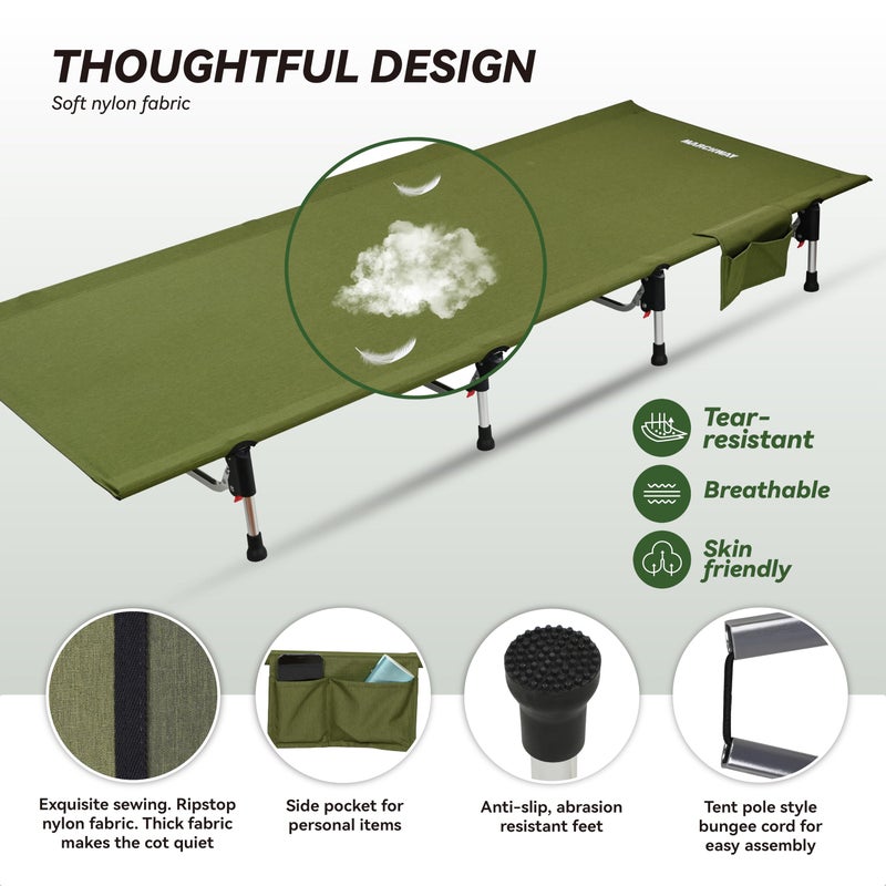 MARCHWAY Lightweight Folding Tent Camping Cot Bed with Lever Lock, Easy Setup Portable Compact for Outdoor Travel, Hunting, Hiking, Motorcycling, Support 330Lbs (Army Green) - Image 4