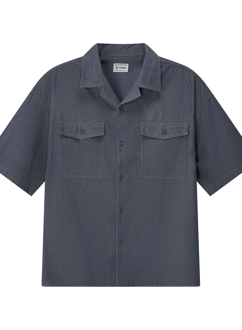Men's Oversize Twill Shirt: Denim Look, Heavy Wash
