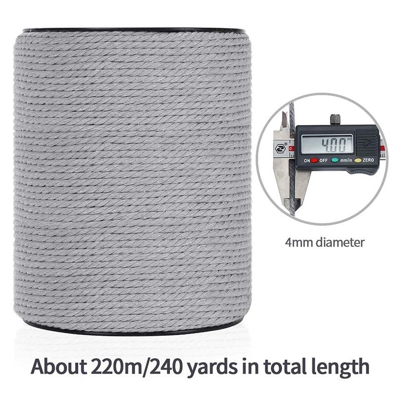 HOMEBOBO Macrame Cord 4mm x 240Yards (722Feet), Colored Natural Cotton Macrame Rope - 3 Strands Twisted Colorful Macrame Cotton Cord for Wall Hanging, Plant Hangers, Gift Wrapping and Wedding Decorations, Gray - Image 5