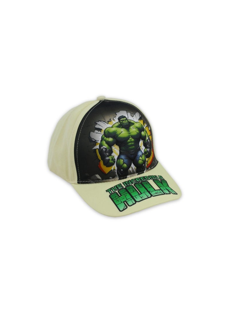 Boys Cap – Beige with Hulk Print - Image 1