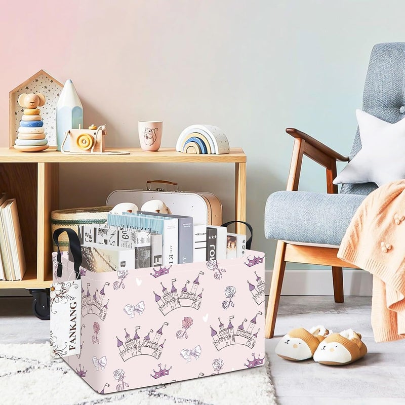 FANKANG Storage Bins, Nursery Hamper Canvas Laundry Basket Foldable with Waterproof PE Coating Large Storage Baskets for Kids Boys and Girls, Office, Bedroom, Clothes,Toys(Rec-Princess Castle - Image 4