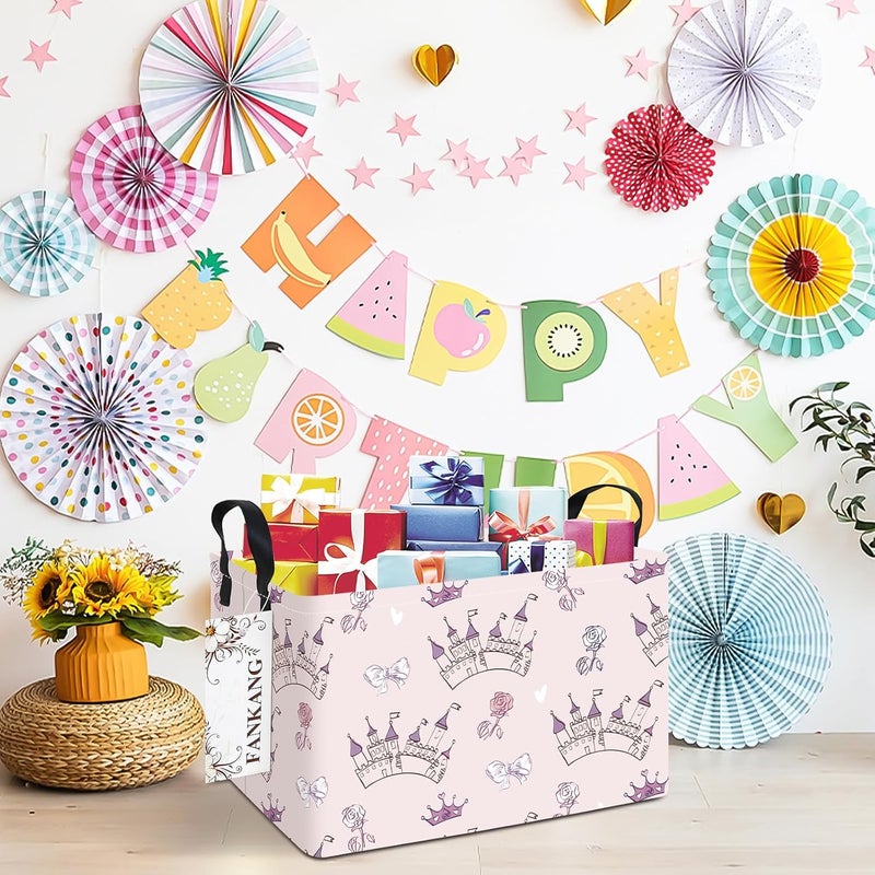 FANKANG Storage Bins, Nursery Hamper Canvas Laundry Basket Foldable with Waterproof PE Coating Large Storage Baskets for Kids Boys and Girls, Office, Bedroom, Clothes,Toys(Rec-Princess Castle - Image 3