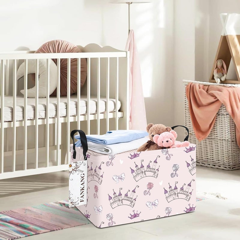 FANKANG Storage Bins, Nursery Hamper Canvas Laundry Basket Foldable with Waterproof PE Coating Large Storage Baskets for Kids Boys and Girls, Office, Bedroom, Clothes,Toys(Rec-Princess Castle - Image 5