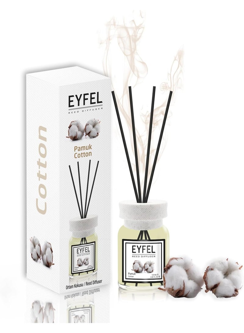 EYFEL EYFEL Cotton Reed Diffuser, 120ml | Premium Eau de Parfum | Clean & Fresh Scent with Natural Sticks for Home & Office - Image 1