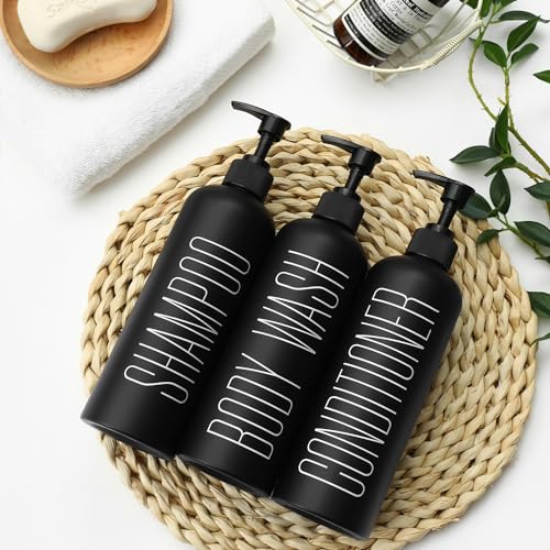 HOMCDALY Black Shampoo and Conditioner Dispenser, 16oz 3-Pack Refillable Pump Bottles, Shampoo Conditioner Body Wash Dispensers Bottles, Bathroom Shower Dispenser (Black-2 - Image 5