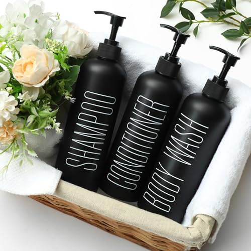 HOMCDALY Black Shampoo and Conditioner Dispenser, 16oz 3-Pack Refillable Pump Bottles, Shampoo Conditioner Body Wash Dispensers Bottles, Bathroom Shower Dispenser (Black-2 - Image 2