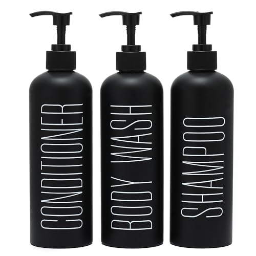 HOMCDALY Black Shampoo and Conditioner Dispenser, 16oz 3-Pack Refillable Pump Bottles, Shampoo Conditioner Body Wash Dispensers Bottles, Bathroom Shower Dispenser (Black-2 - Image 1