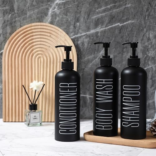 HOMCDALY Black Shampoo and Conditioner Dispenser, 16oz 3-Pack Refillable Pump Bottles, Shampoo Conditioner Body Wash Dispensers Bottles, Bathroom Shower Dispenser (Black-2 - Image 4