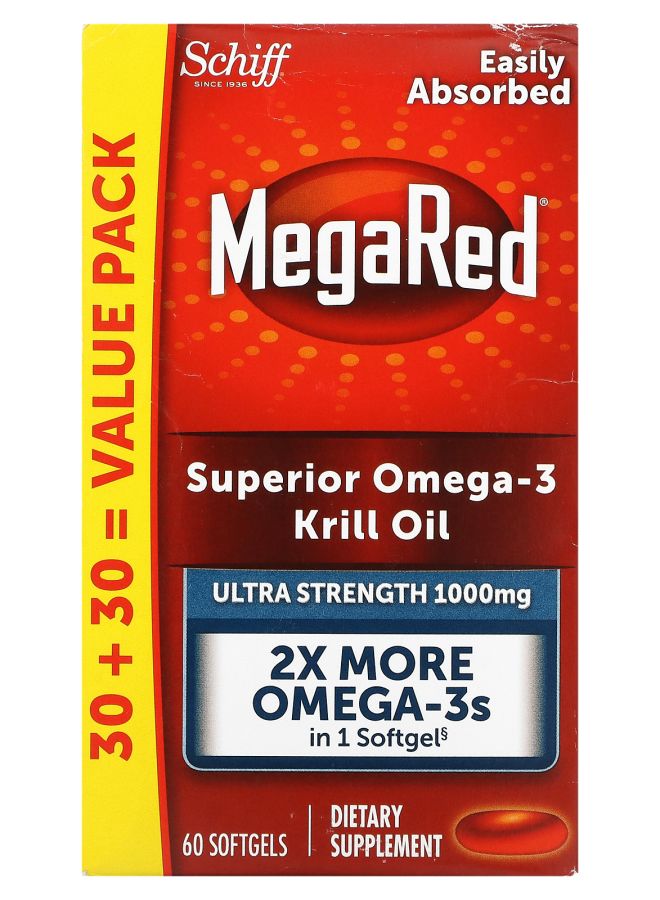 ميغا ريد أوميغا 3 زيت كريل فائق القوة 1000 ملغ 60 كبسولة لينة