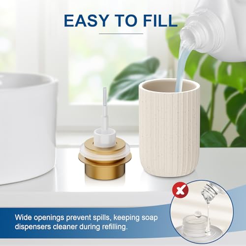 Dlirho Ceramic Foaming Soap Dispenser, 12 oz Bathroom Foam Hand Soap Dispenser, Refillable Lotion Soap Dispenser with Removable Pump for Kitchen Hand Wash Dispenser, Modern Home Decor(2Pack-Speckled Beige) - Image 2