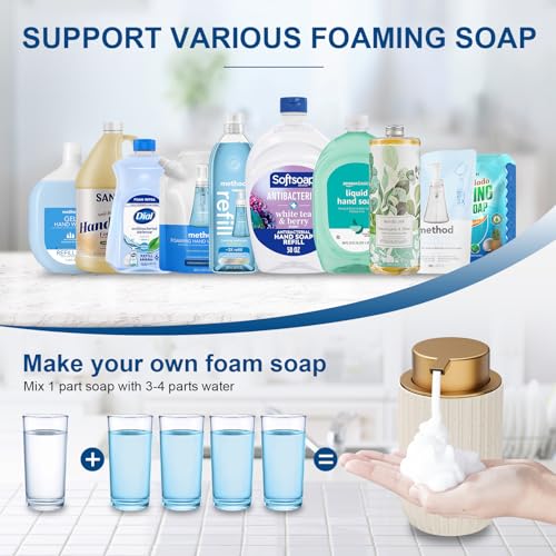 Dlirho Ceramic Foaming Soap Dispenser, 12 oz Bathroom Foam Hand Soap Dispenser, Refillable Lotion Soap Dispenser with Removable Pump for Kitchen Hand Wash Dispenser, Modern Home Decor(2Pack-Speckled Beige) - Image 4