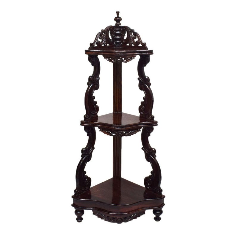 Tarang Arts Tarang Arts Rosewood Corner Table with Mysore Inlay Work 3 Shelfs Morakksh handcarved Corner ShelfCorner Stand with 3 Steps for HomeLiving Decor Display Table Bedrooms Gift 57x18x19 Inch  - Image 1