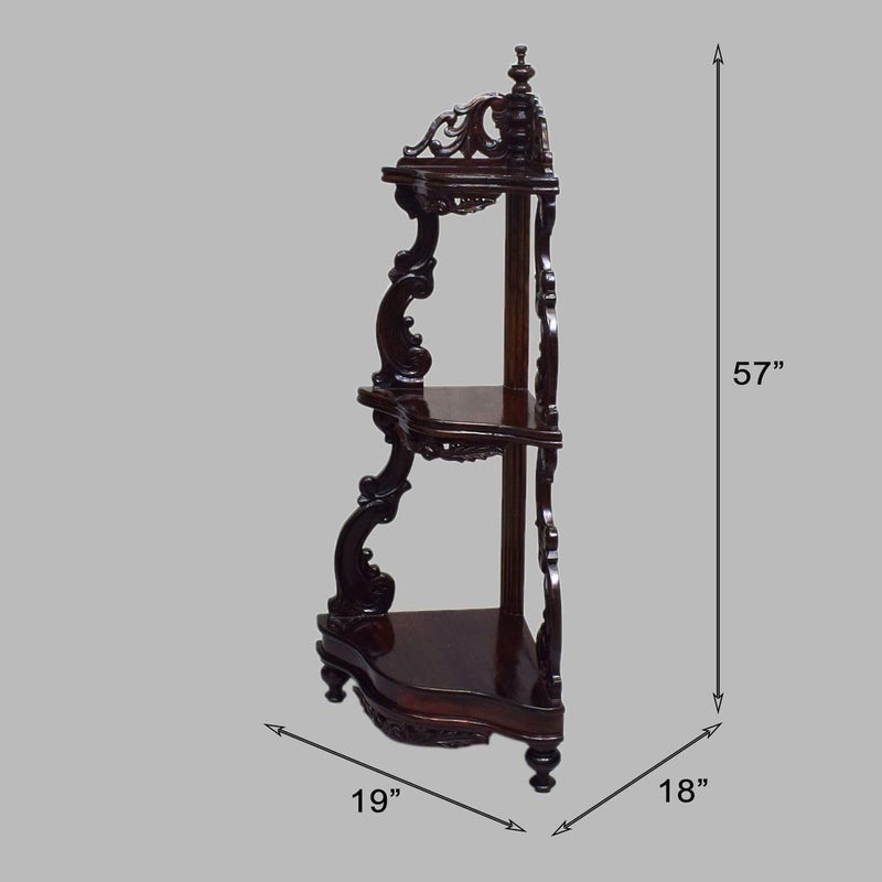 Tarang Arts Tarang Arts Rosewood Corner Table with Mysore Inlay Work 3 Shelfs Morakksh handcarved Corner ShelfCorner Stand with 3 Steps for HomeLiving Decor Display Table Bedrooms Gift 57x18x19 Inch  - Image 3