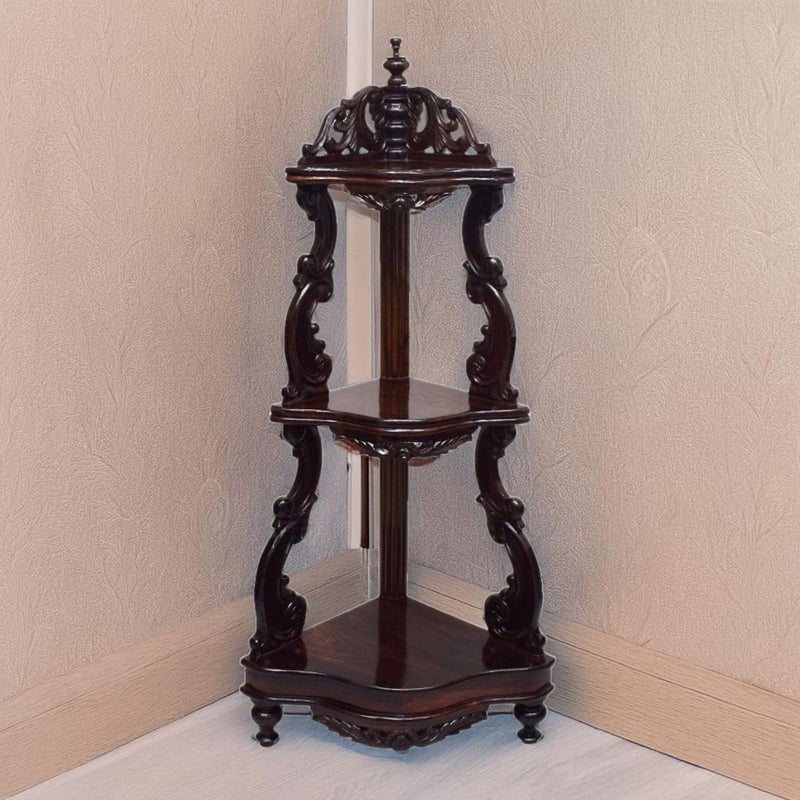 Tarang Arts Tarang Arts Rosewood Corner Table with Mysore Inlay Work 3 Shelfs Morakksh handcarved Corner ShelfCorner Stand with 3 Steps for HomeLiving Decor Display Table Bedrooms Gift 57x18x19 Inch  - Image 2
