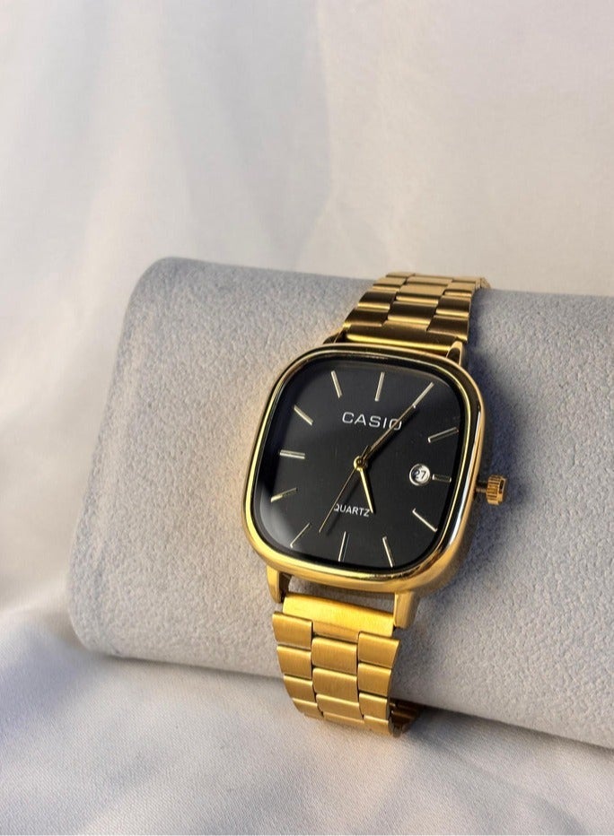 كاسيو ساعة كاسيو فينتاج كلاسيك ذهبية - قرص أسود - Image 1