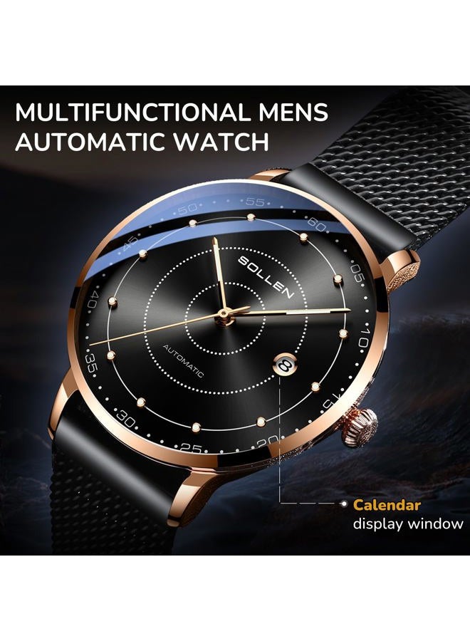 SOLLEN Men's Minimalist Automatic Watch, Imported Mechanical Movement - 3ATM Waterproof - Luminous Hands and Stainless Steel Case, Luxury Self-Winding Men's Wrist Watches with Calendar, Gifts for Men - Image 3