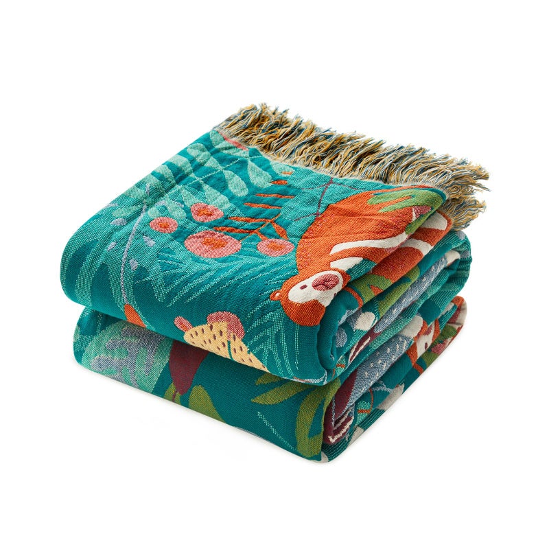 LUTBM Throw Blanket for Bed Couch Sofa Soft Cotton Twin Blankets for Bedroom Living Room All Season Reversible Forest Animals Embroidery Lightweight Quilt Whimsical Home Decor 60x 80