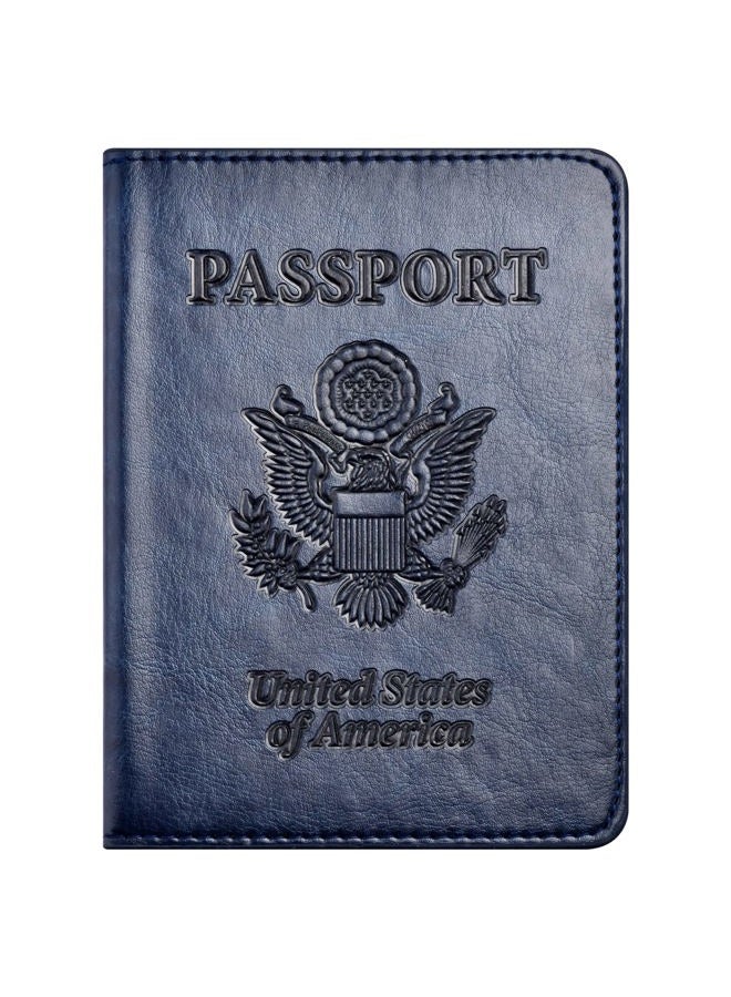 Eoehro Unisex-Adult Passport and Vaccine Card Holder Combo, Blue, Faux Leather, Waterproof, Lightweight, Compact - Image 1