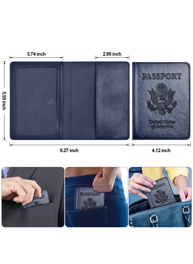 Eoehro Unisex-Adult Passport and Vaccine Card Holder Combo, Blue, Faux Leather, Waterproof, Lightweight, Compact - Image 3
