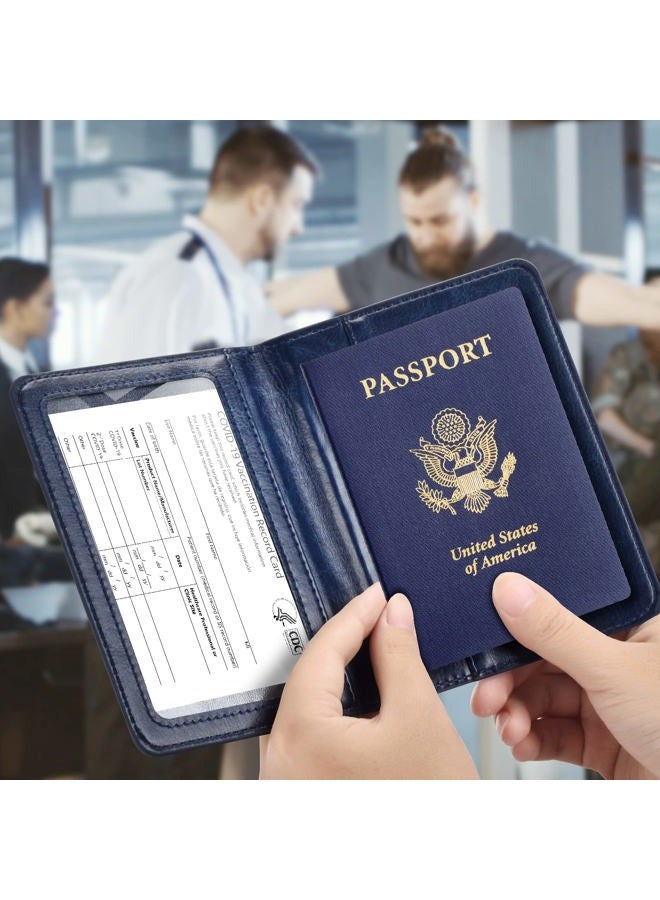Eoehro Unisex-Adult Passport and Vaccine Card Holder Combo, Blue, Faux Leather, Waterproof, Lightweight, Compact - Image 2