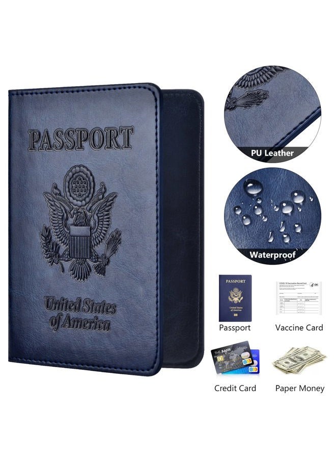 Eoehro Unisex-Adult Passport and Vaccine Card Holder Combo, Blue, Faux Leather, Waterproof, Lightweight, Compact - Image 4