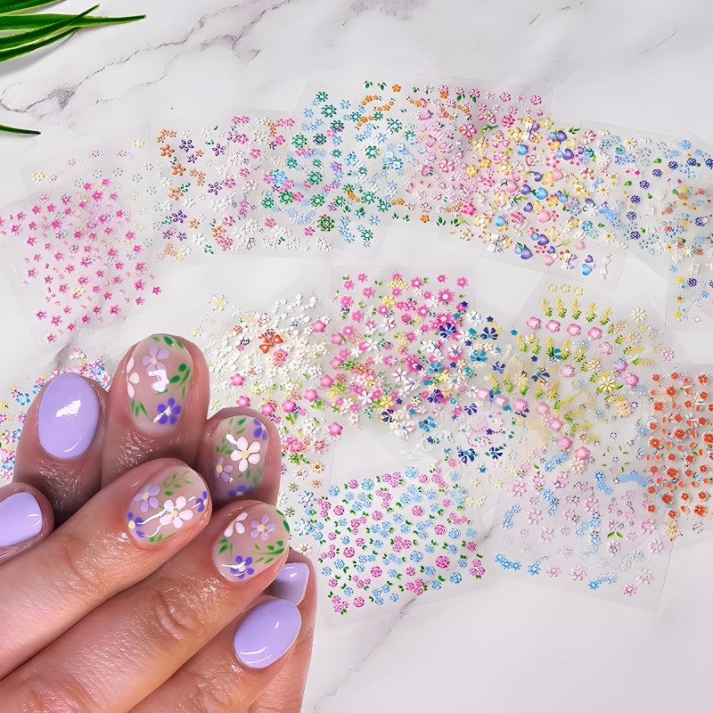 SPLOCUDU Colorful Cute Daisy, Floral, Heart, Flower Nail Art Stickers Decals, 3D Self Adhesive Supplies, Design Decoration Accessories for Women and Girls, 30 Sheets - Image 2