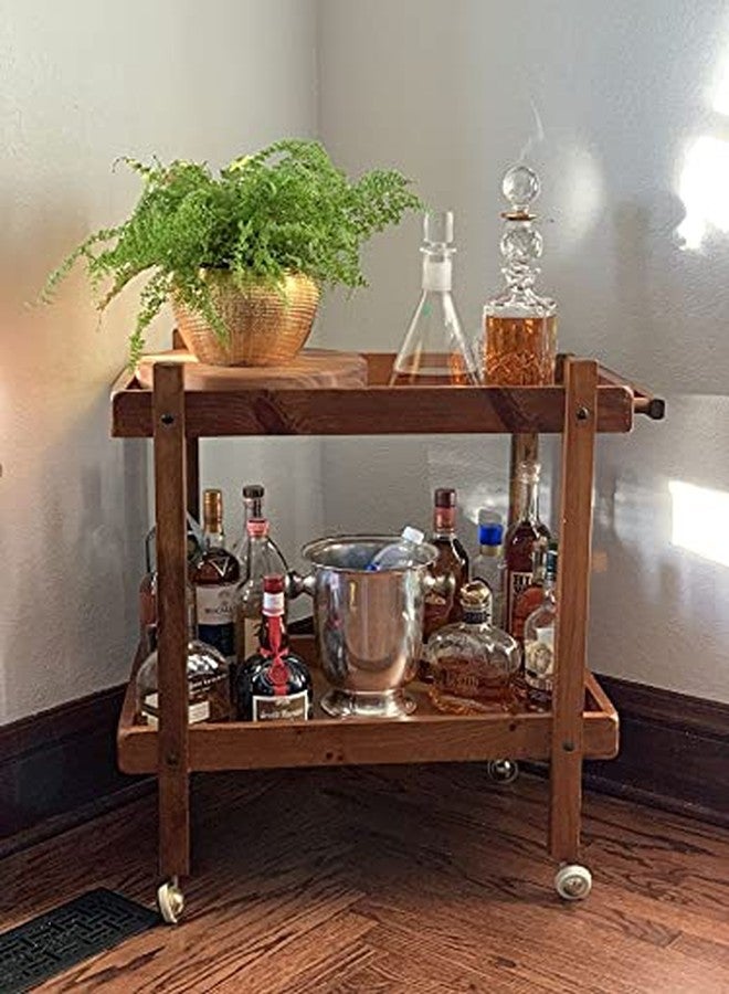 VM DECOR Wooden Bar Serving Cart Table Kitchen Wine Storage Cart with Wine Rack/Glass Holder, Serving Trolley with Lockable Wheels for Home, Black
