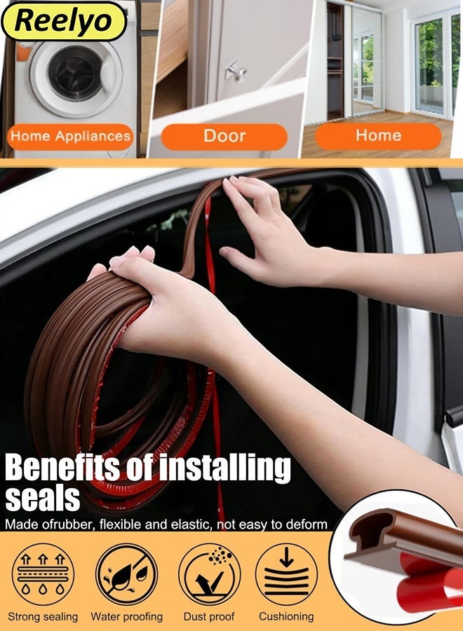 Reelyo 8M Weather Stripping Door Seal Strip, D Shape Door Rubber Weather Seal Strip, Self-Adhesive Rubber Door Insulation Weather Strip, Sound Proof Door Strips for Windows and Doors House Soundproofing,Windproof,Dustproof,Stronger Stickiness (10*6MM Brown) - Image 1