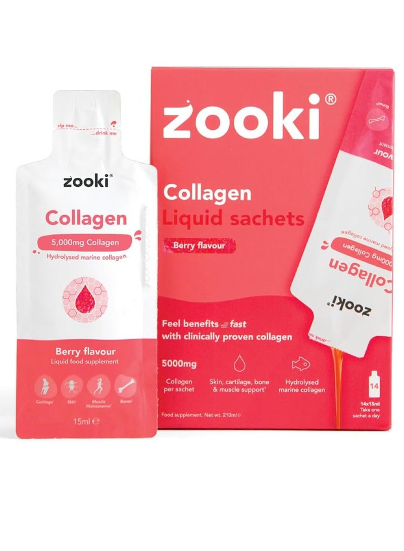Zooki Marine Collagen Liquid Sachets 5,000mg Sugar Free – High Strength Marine Collagen Supplements for Women & Men – Skin, Joints & Hair - Berry Flavour - Image 2
