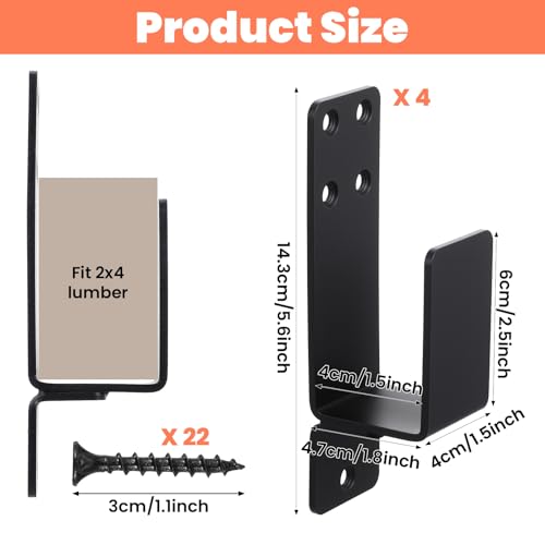 Lemecima 4PCS Door Barricade Brackets Heavy Duty Upgraded Door Bar Holder Brackets for Home Security Suit for 2x4 Lumber Black - Image 2