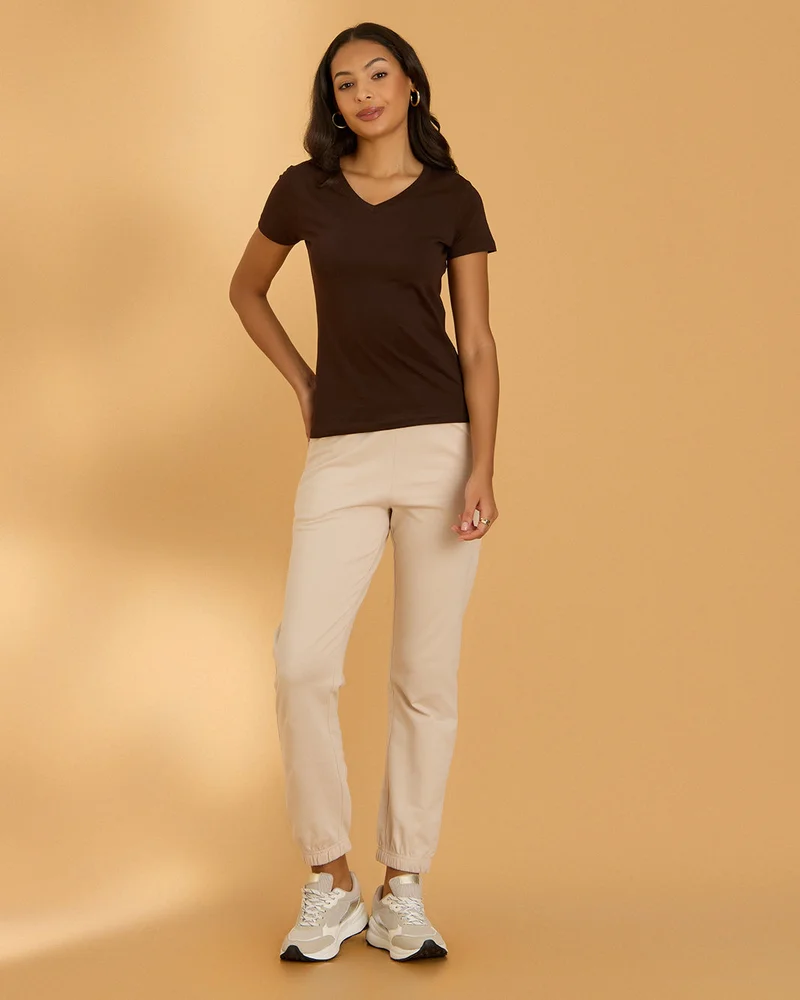 ردتاغ Women Brown V Neck T Shirt