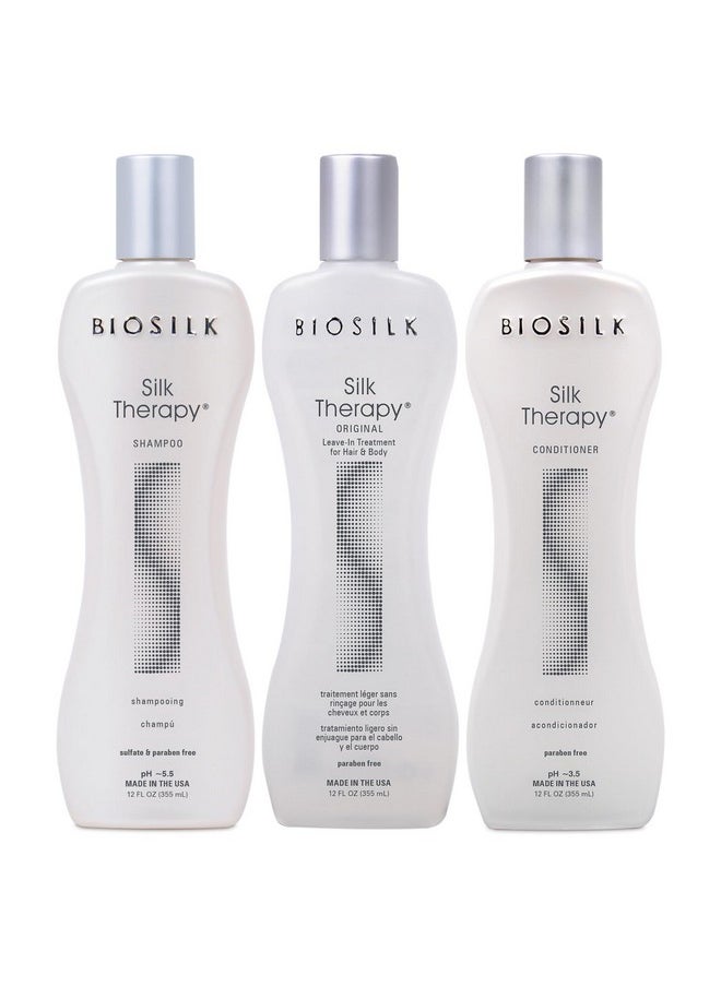 BIOSILK - BioSilk 3-Piece Silk Therapy Shampoo, Conditioner & Serum Kit, Haircare For Incredible Shine, Sulfate, Paraben, & Cruelty-Free, 12 Oz (3 Products) - Image 1