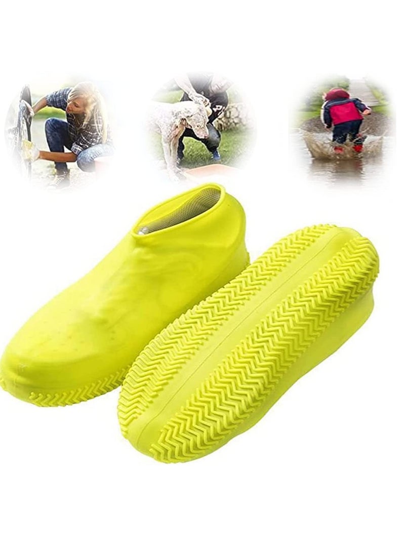 Waterproof Silicone Shoe Cover, Reusable Non Slip Rubber Rain Shoe Cover, Unisex Shoe Protectors Outdoor with Non-Slip Sole for Rainy, Snowy, Outdoor Protection, 1 Pair, Yellow - Image 1