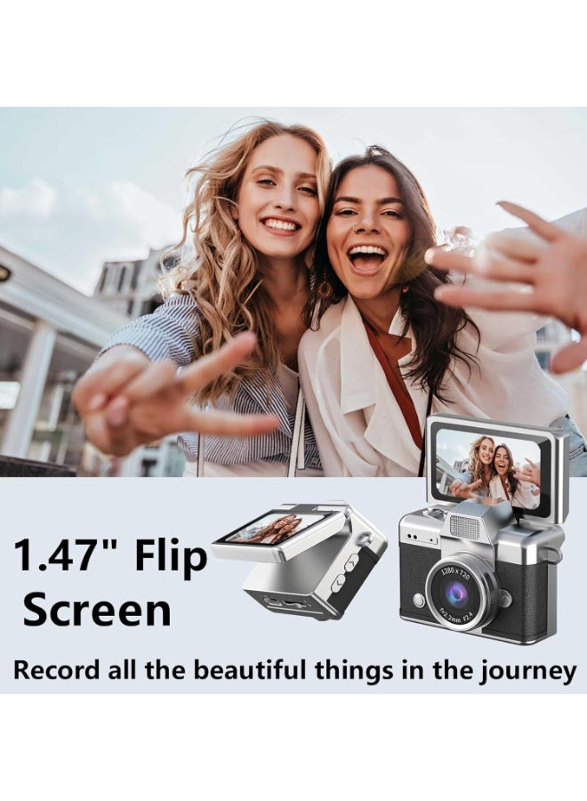 Makrystorm Mini Keychain Camera, 1080P Portable Digital Camera with 1.47” Flip LCD & Flash, Retro Collectible Pocket Camera for Travel, Parties, Birthday(White 128GB) - Image 3