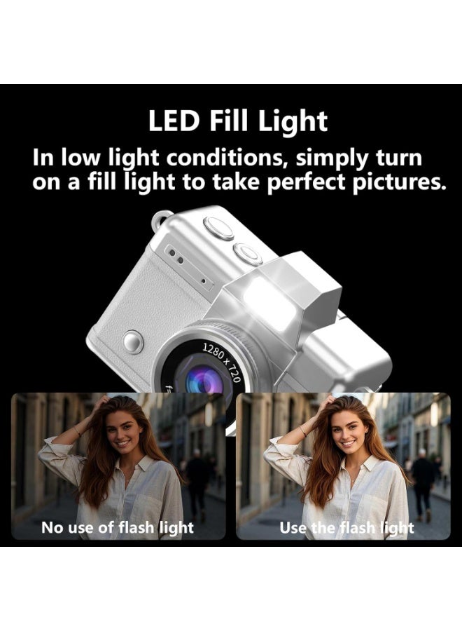 Makrystorm Mini Keychain Camera, 1080P Portable Digital Camera with 1.47” Flip LCD & Flash, Retro Collectible Pocket Camera for Travel, Parties, Birthday(White 128GB) - Image 4